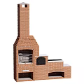 Outdoor Brick Grill Structure With Chimney Storage And Cooking Compartments