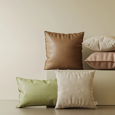 Cozy Decorative Pillows With Earthy Brown Beige Green And Neutral Tones Stacked Together 3d model