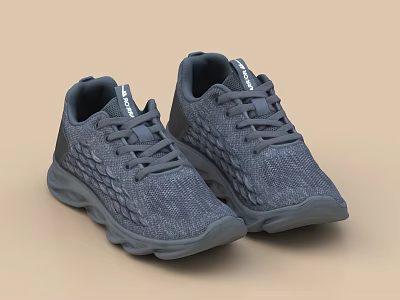 Pair of Gray Sports Shoes With Knit Upper And Laces 3d model