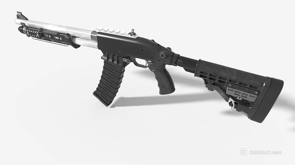 Game Movie Character Holding Tactical Black Firearm With Silver Barrel And Grip 3d model 