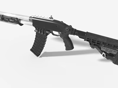 Game Movie Character Holding Tactical Black Firearm With Silver Barrel And Grip 3d model