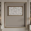 Elegant Bed Background Wall With Golden Frame Decorative Painting Tufted Panels And Bedside Table Lamps