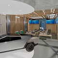 MI Digital Store Showcasing Modern Car Models On Display Platforms With Bright Lighting 3d model