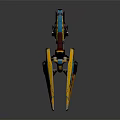 Colorful Yellow Blue Red Spaceship Model With Sharp Sleek Wings Design 3d model