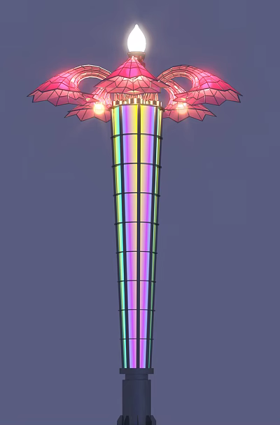Colorful Striped Pole Outdoor Light With Petal Shaped Top And Illuminated Lights For Garden 3d model