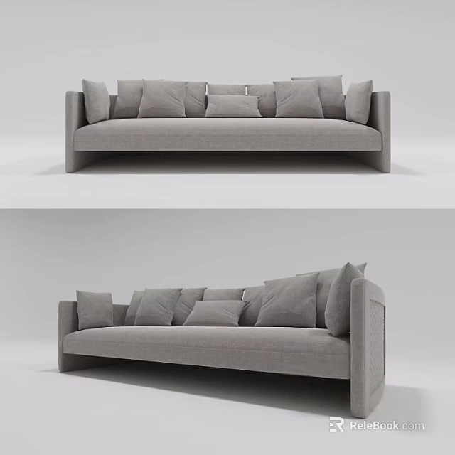 Modern Gray Multi Seater Sofa With Multiple Cushions And Sleek Design 3d model