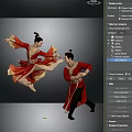 Two Dancers Performing Traditional Chinese Dance In Red Costumes With Dynamic Moves