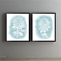 Light Blue Rose Botanical Painting in Black Frame with Watercolor Art Style