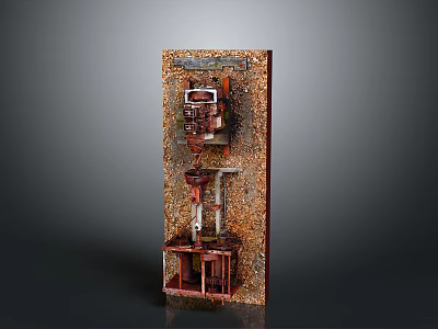 Vertical Industrial Mechanical Structure With Rustic Metal Texture And Layered Components 3d model