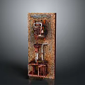 Vertical Industrial Mechanical Structure With Rustic Metal Texture And Layered Components