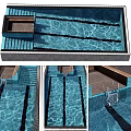 Beautiful Garden Pool Feature with Tiled Floor Steps Handrails and Wooden Deck Design