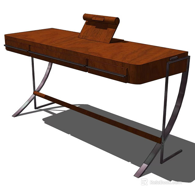 Modern Wooden Desk with Drawers and Sleek Metal Legs Design 3d model 
