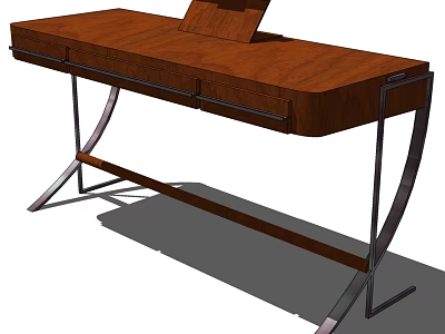 Modern Wooden Desk with Drawers and Sleek Metal Legs Design 3d model