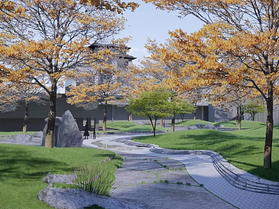 New Chinese Square Sinking Courtyard Square 3d model