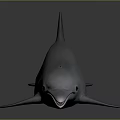Realistic Gray Dolphin Model in Side View on Dark Glossy Surface