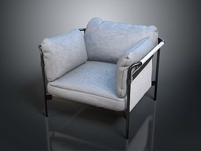 Elegant Modern Gray Upholstered Armchair With Metal Frame And Soft Cushions 3d model