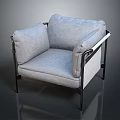 Elegant Modern Gray Upholstered Armchair With Metal Frame And Soft Cushions