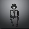 Industrial Style Metal Pipe Humanoid Sculpture With Helmet Head And Sitting Posture