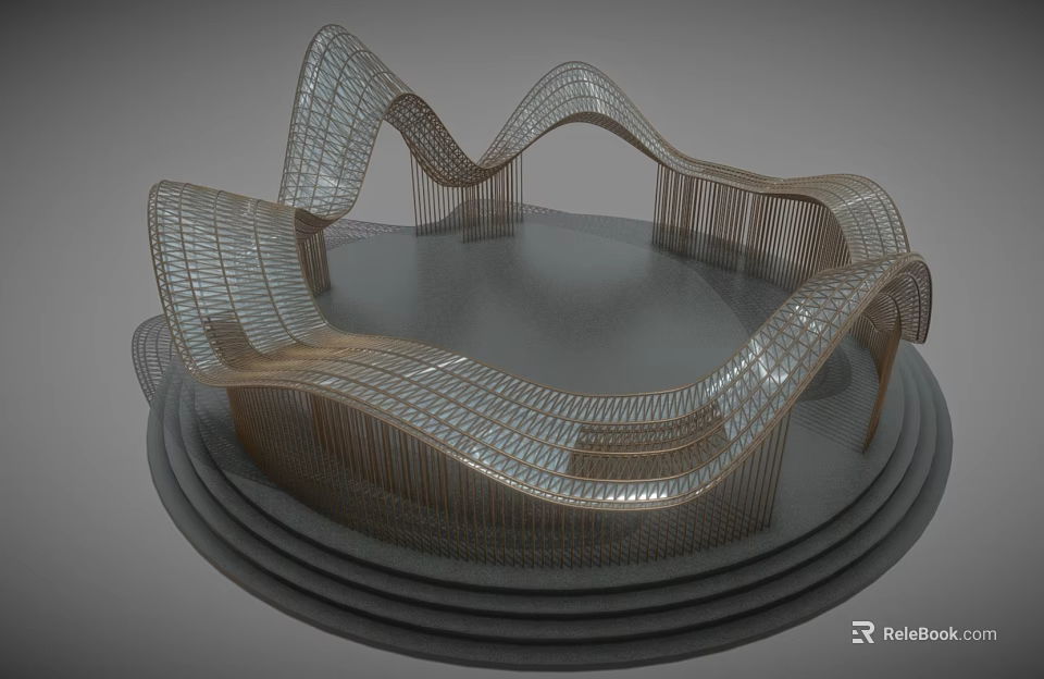 Modern Wavy Metal Grid Structure With Circular Base Design Elements 3d model 