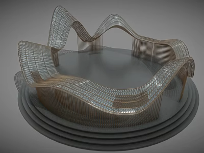Modern Wavy Metal Grid Structure With Circular Base Design Elements 3d model