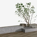 Garden Ornament With Small Tree Decorative Stone And Concrete Base On Wooden Floor