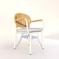 Outdoor Woven Chair with White Frame Gray Cushion and Woven Backrest Armrests