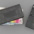 Classic Digital VHS Video Cassettes Stacked With Colorful Case And Black Design