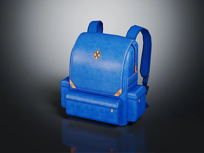 Stylish Blue Backpack With Yellow Logo Front Pocket And Adjustable Straps 3d model