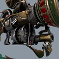Steampunk Weapon With Intricate Mechanical Structure Metallic Green Gold Accents