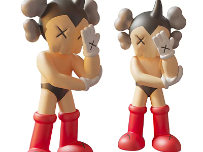 Stylish Collectible Dolls With X Shaped Eyes Red Boots And White Gloves 3d model