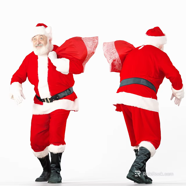 Christmas Santa Claus Decorative Ornaments Set With Red Costume And Sack Design 3d model 