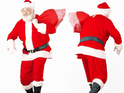 Christmas Santa Claus Decorative Ornaments Set With Red Costume And Sack Design 3d model