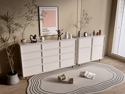 Modern Cream Style Bookcase Whole Cabinet Sideboard Cabinet Balcony Cabinet Storage Cabinet Entrance Cabinet 3d model