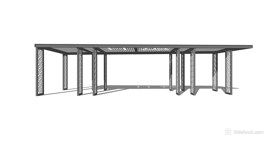 Outdoor Pergola Structure With Columns And Lattice Roof Design For Garden 3d model 