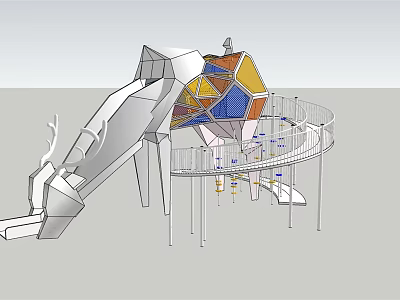 Modern Playground Equipment With Geometric Slide Colorful Roof Panels And Circular Walkway 3d model