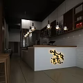 Warm Restaurant Interior Featuring Bar Counter Hanging Lights White Tile Walls And Wooden Stools