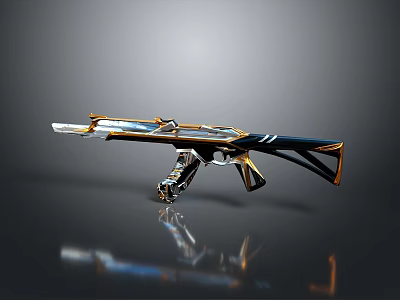 Futuristic Sci Fi Assault Rifle With Sleek Structure And Black Blue Gold Color Design 3d model