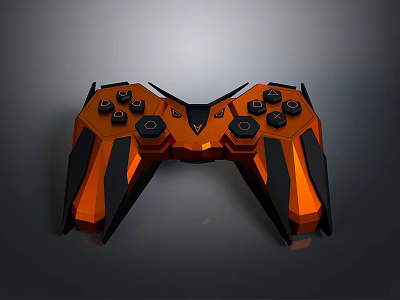 Orange And Black Modern Game Controller With Ergonomic Grip And Multiple Buttons For Computer Gaming 3d model