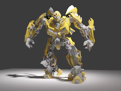 Yellow And Gray Robot Model With Mechanical Structure Joints And Armor 3d model