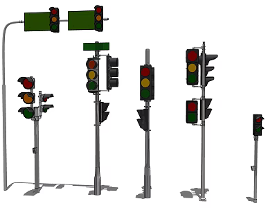 Outdoor Traffic Signal Lights Featuring Various Designs Different Heights And Road Use 3d model