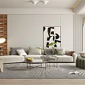 Modern Minimalist Living Room Interior With Sectional Sofa Abstract Painting And Accent Chair