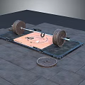 Gym Equipment Setup With Barbell Weight Plates And Fitness Mat On Floor