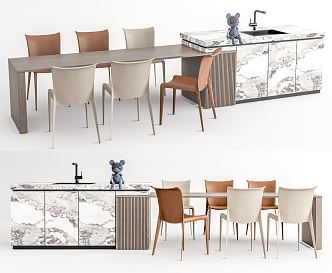 Modern Dining Table and Chair Combination Bar Table and Chair Combination Leather Dining Chair 3d model