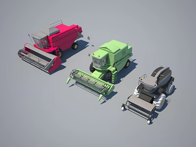 Efficient Modern Red Green Gray Agricultural Harvesters Functional Farming Vehicles 3d model