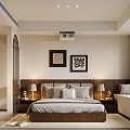 Modern Bedroom Interior With Bed Nightstands Table Lamps And Decorative Art