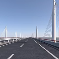 Modern Cable Stayed Bridge With White Pylons Over Water And Highway Lanes