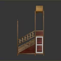 Wooden Model Structure With Staircase Pavilion Red Panels And White Railings