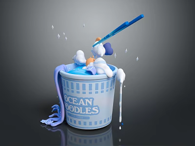 Ocean Noodles With Blue Soup Spoon And Dripping Sauce In Bowl 3d model Ocean Noodles With Blue Soup Spoon And Dripping Sauce In Bowl 3d model