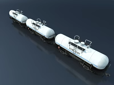 White Tank Train With Three Connected Cars On Dark Background 3d model