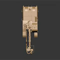 Golden Tracked Engineering Vehicle With Long Drill Arm And Metallic Texture On Dark Background